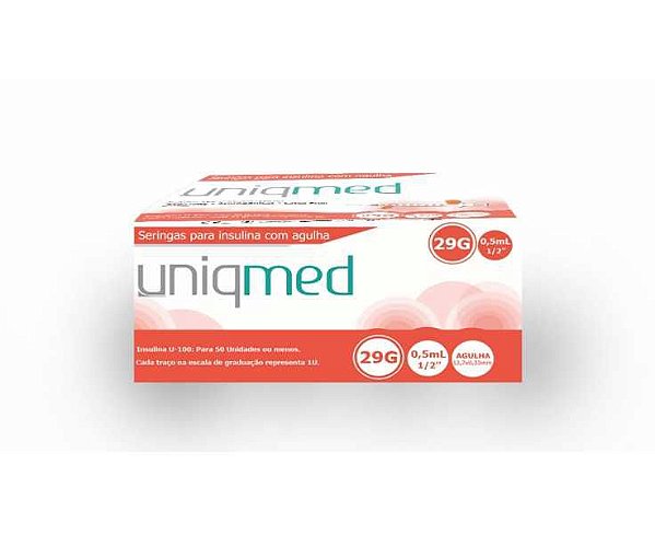 Seringa Para Insulina 1mL 12.7mmx0,33mm 29G 1/2 X 29G C/100 Uniqmed