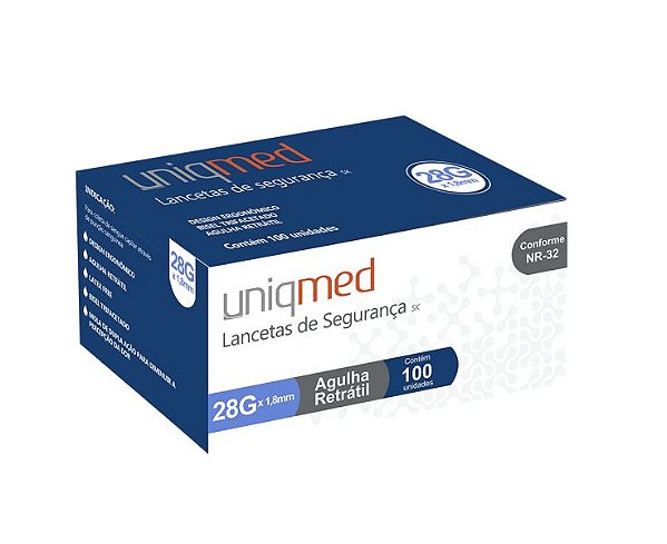 Lancetas De Segurança 28G X 1.8mm C/ 100 Uniqmed