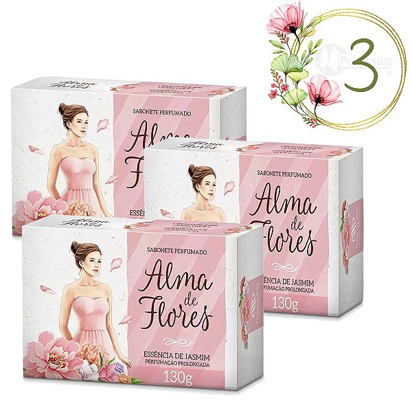 3 Sabonetes em Barra Alma de Flores Jasmim 130g Unidade