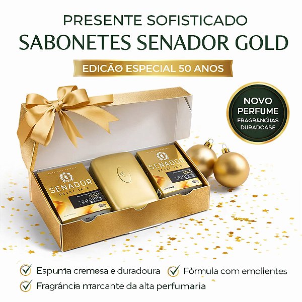 Presente Masculino Estojo Senador Gold Sabonetes + Saboneteira