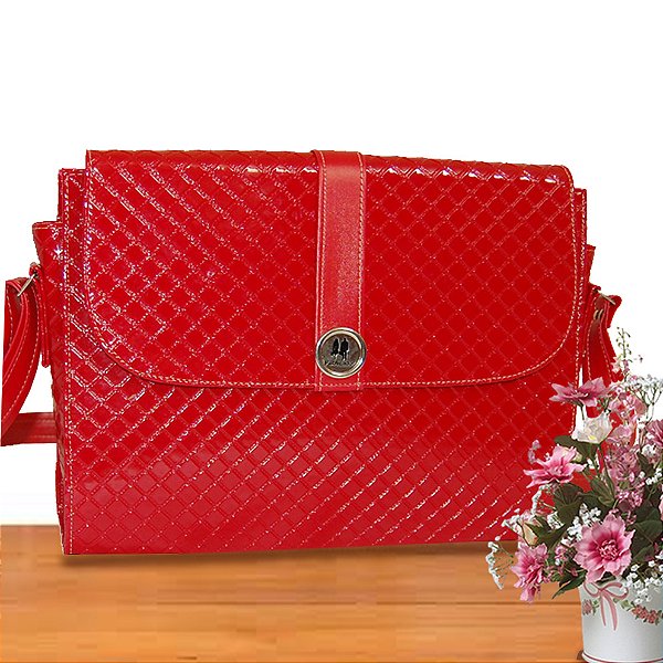 Bolsa Feminina Executiva Alça Transversal Grande, Notebook - Vermelha Verniz