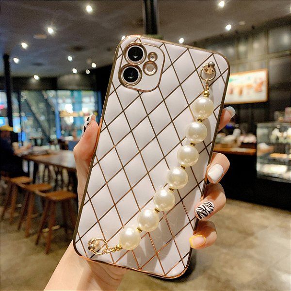 Capa para Iphone 12 Pro MAX Luxo de silicone macio compulseira de pérolas