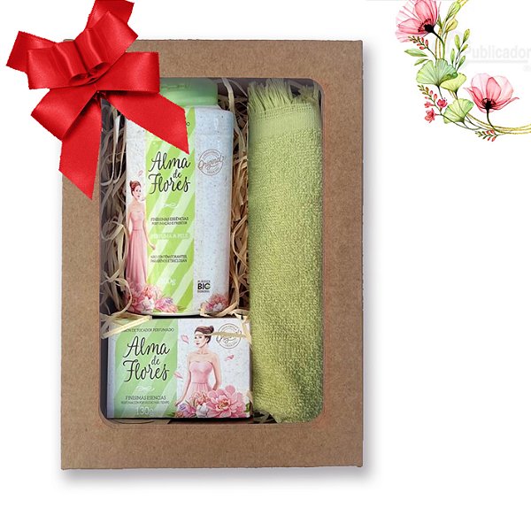Kit 16 Presente Feminino Alma de Flores Classico - Sabonete +Talco Toalha de Lavabo