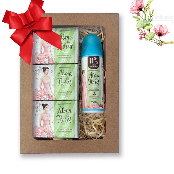 Kit 14 Presente Feminino Alma de Flores -3 Sabonetes e Desodorante Spray Classic -Dias das Mães