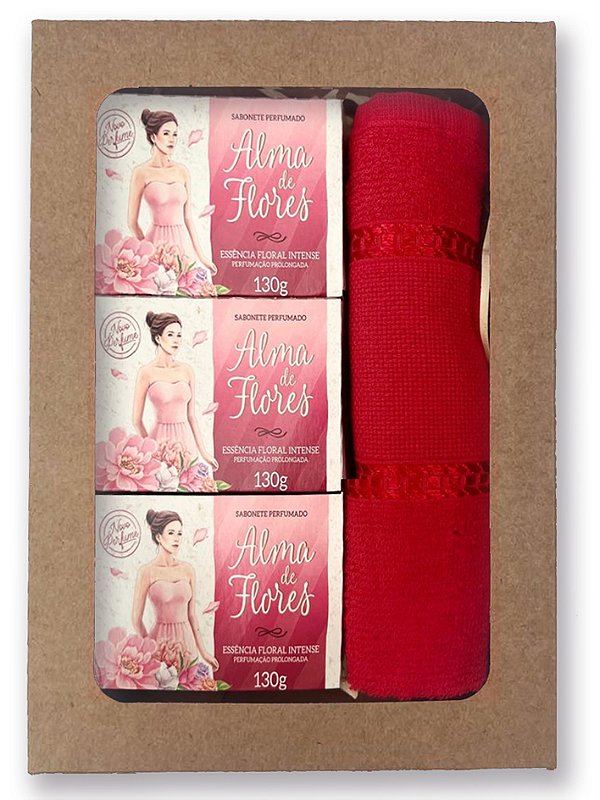 Kit Presente Alma de Flores Intense 3 Sabonetes + Toalha de Lavabo na Caixa