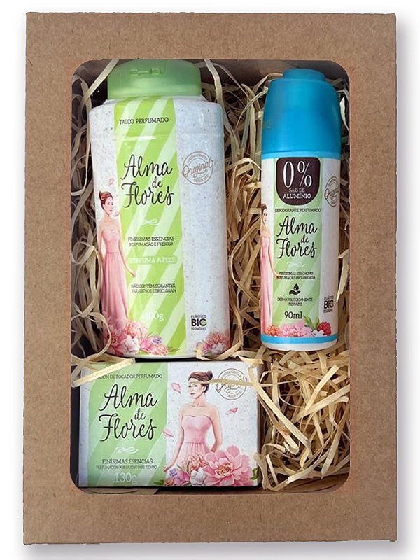 Kit Presente Alma de Flores Clássico Sabonete + Desodorante + Talco na Caixa