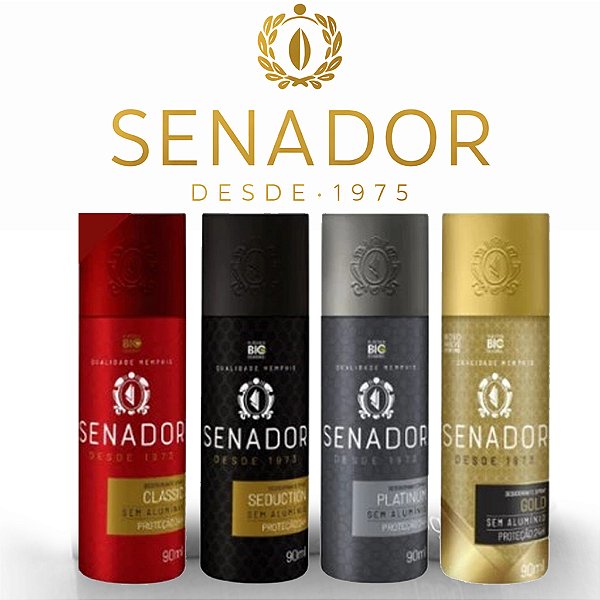 Desodorantes Spray Senador 90ml com Proteção 24h e Fórmula Sem Alumínio