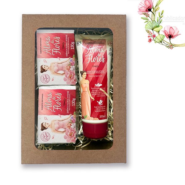 Kit Alma de Flores Intense com 2 Sabonetes + Loção Hidratante Corporal p/ Presente