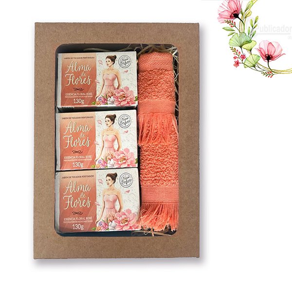 Kit Feminino Alma de Flores Rose – 3 Sabonetes 130g + Toalha Delicada