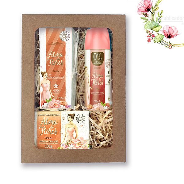 Kit Feminino Alma de Flores –Deo Colônia Rose 120ml + Desodorante 90ml + Sabonete 130g