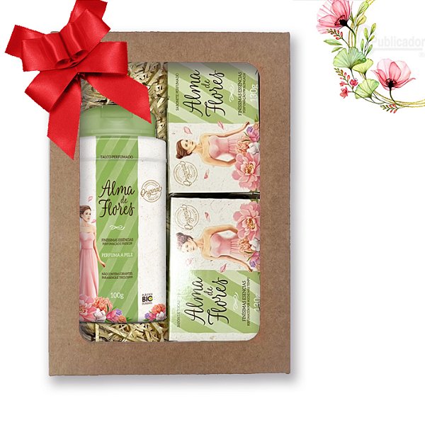 Kit 23 Presente Feminino Alma de Flores Clássico com Talco e Sabonetes Mãe / Namorada