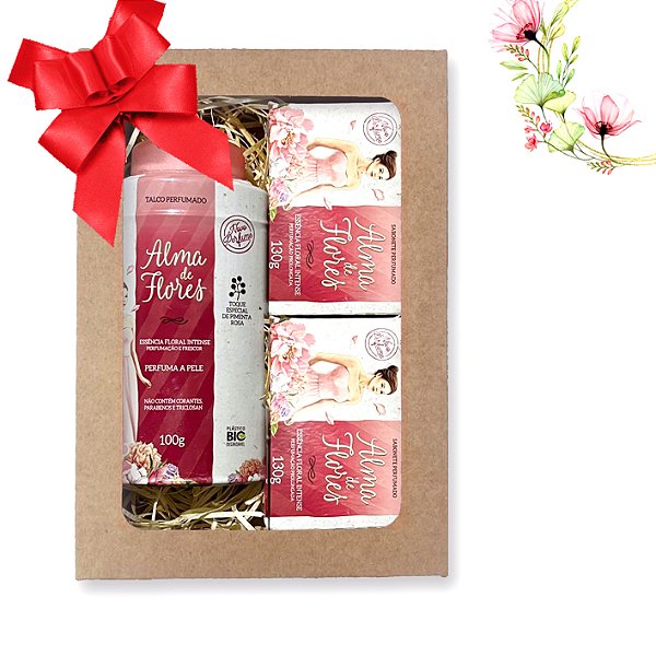 Kit 25 Presente Feminino Alma de Flores Intense com Talco e Sabonetes + Caixa