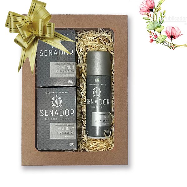 Kit 29 Presente Masculino Senador Platinium 2 Sabonetes + Desodorante Dia dos namorados, Pais
