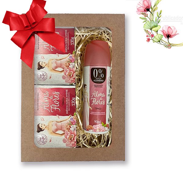 Kit 5 Presente Feminino Alma de Flores Intense 2 Sabonetes + Desodorante Spray e Caixa