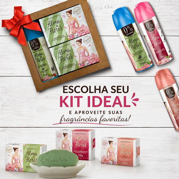 Kit Presente Feminino Alma de Flores – 2 Sabonetes 130g + 1 Desodorante 90ml | Escolha sua Fragrância | Mães, Namorada