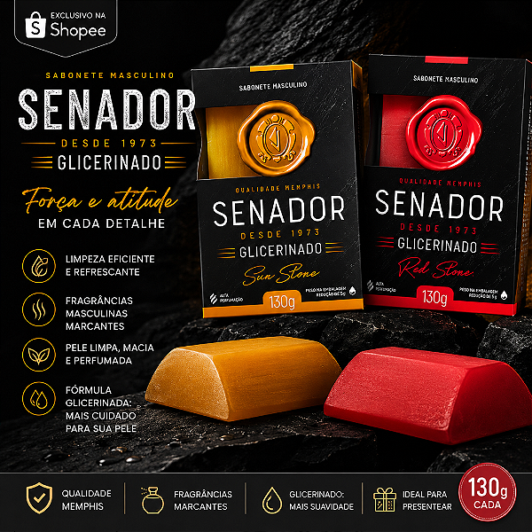 Kit de Sabonetes Senador Memphis Red e Sun Stone Glicerinado 130G