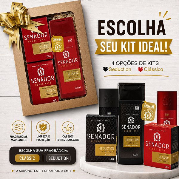 Kit Presente Masculino Senador Shampoo + Sabonetes ou Desodorante | Escolha seu Kit | Pai e Namorado