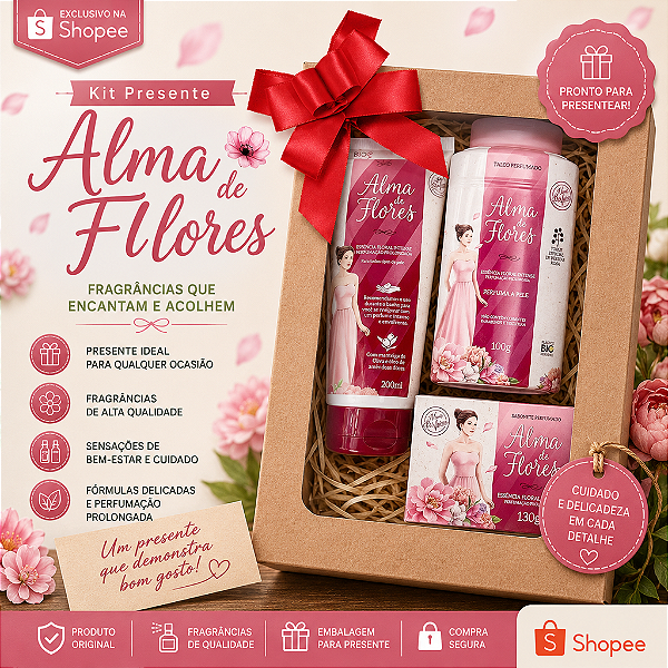 Kit Presente Feminino Alma de Flores Intense Talco + Loção Corporal +Sabonete mães, amiga, namorada