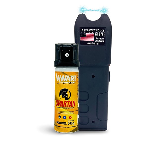 Combo Spray de Defesa não inflamável + Aparelho de Choque com Lanterna