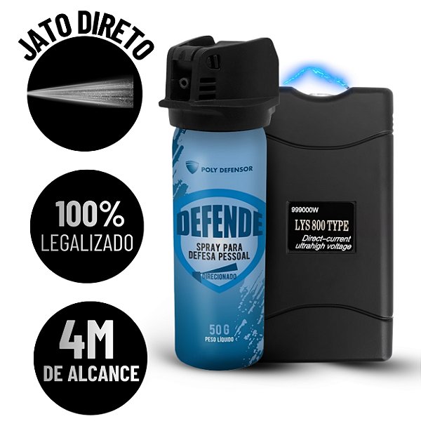 Spray de defesa Jato direcionado + Arma de choque compacta