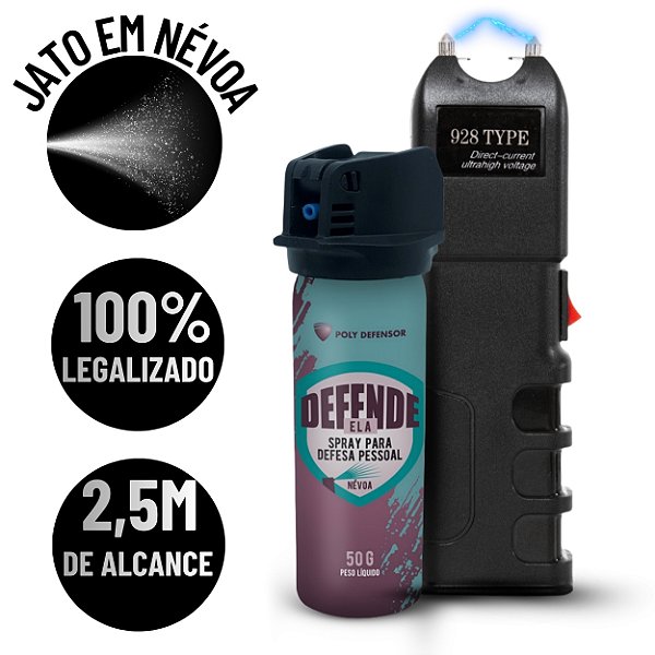 Kit Defesa para Mulheres Arma de Choque Profissional + Spray de Defesa