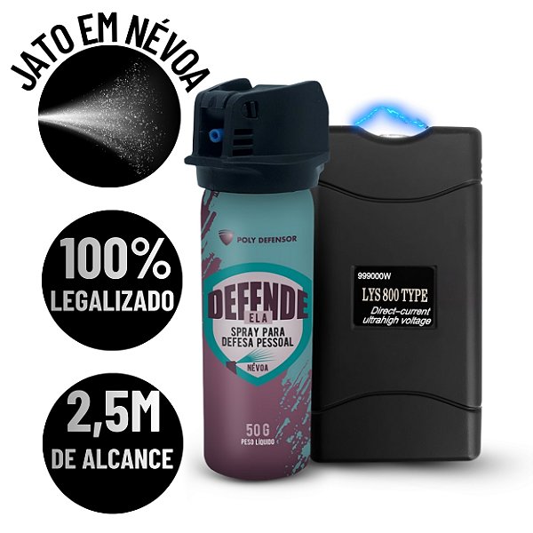 Combo Defesa Pessoal Feminina Spray de Pimenta + Aparelho de Choque Compacto