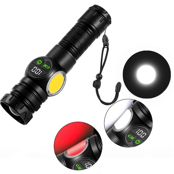 Lanterna Tática Magnética Display Digital 1400 Lumens 9 Modos