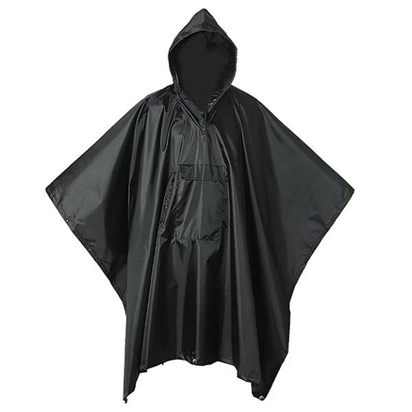 Poncho Militar Impermeável Com Bolso Ripstop 210T Multi-Uso - Preto