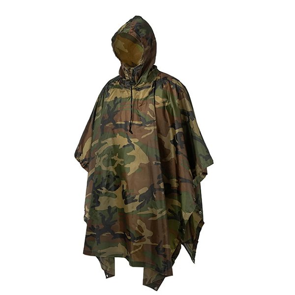 Poncho Militar Camuflado Capa de Chuva Impermeável Com Bolso Ripstop 210T Multi-Uso - Camuflado