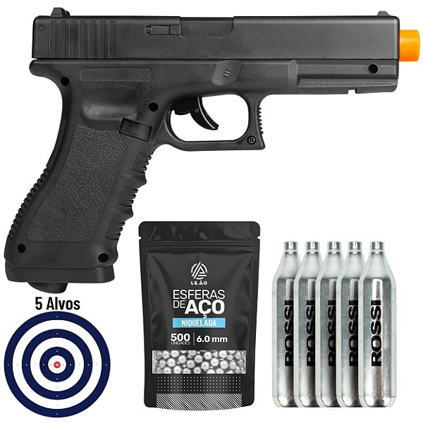 Combo Pistola de Pressão Co2 GLOCK 17 Rossi 6mm + Itens