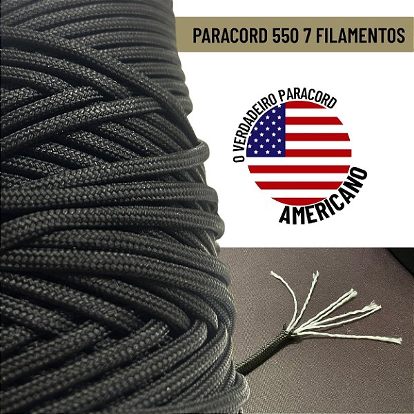 Paracord Americano 550 7 Filamentos- Preto - Rolo 100M