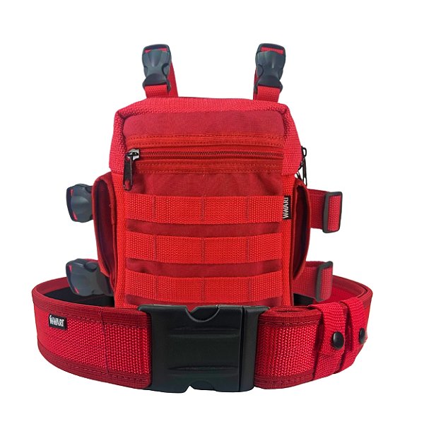 KIT Bornal Tático Com Organizadores Internos Bombeiros Socorrista + Cinto NA - Vermelho