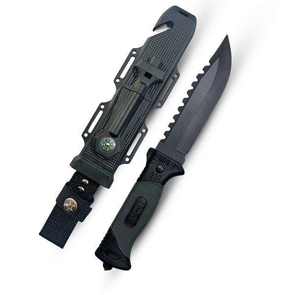 Faca Tática AK-47 com Bainha Multifuncional - Preta