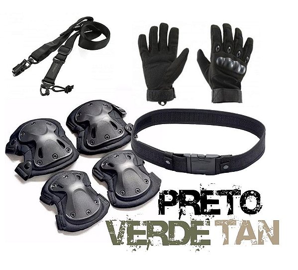 kit Airsoft completo Joelheira Cotoveleira Cinto bandoleira