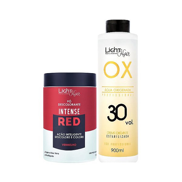 Kit Pó Descolorante Intense Red + Água Oxigenada Profissional 30 Vol - 900ml Light Hair
