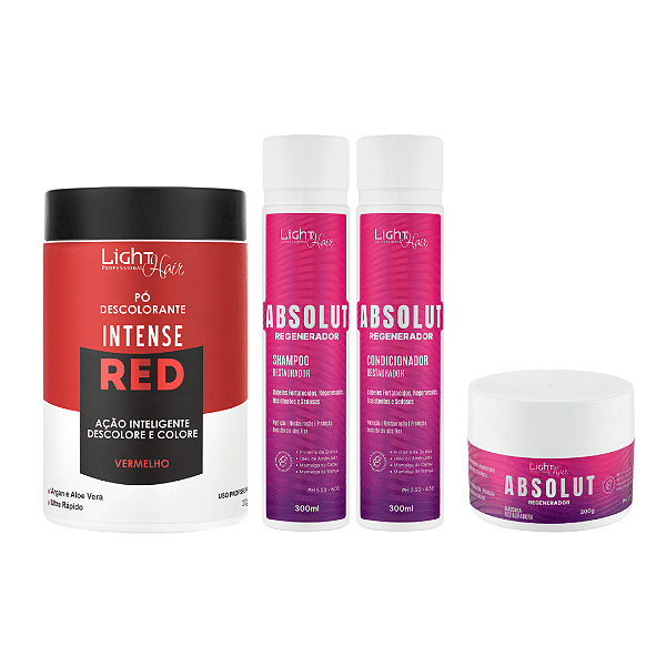 Kit Pó Descolorante Intense Red Descolore Colorindo Vermelho + Kit Absolut Regenerador Light Hair