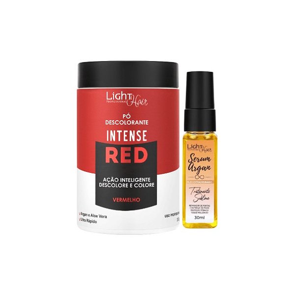 Kit Pó Descolorante Intense Red Descolore Colorindo Vermelho + Óleo de Argan Light Hair