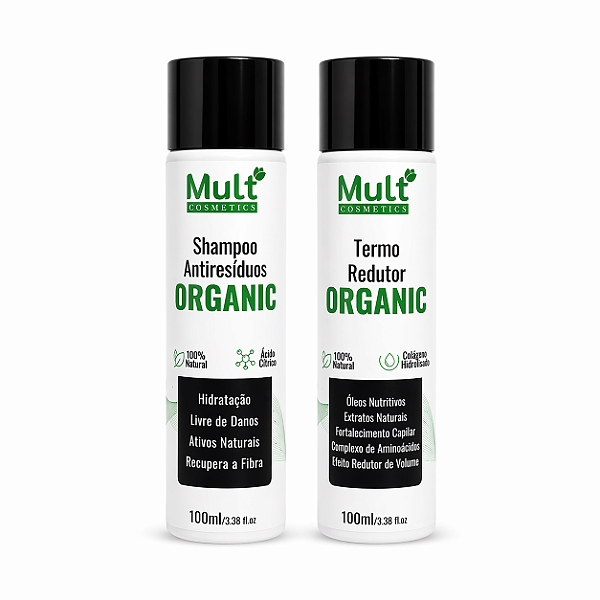 Kit Organic Mult Cosmetics – Shampoo Antirresíduos + Termo Redutor 100ml | Alinhamento e Tratamento
