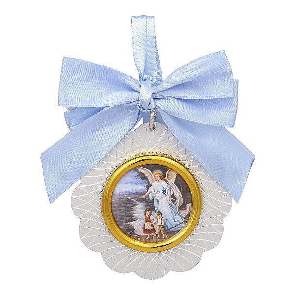 Medalhão de berço italiano anjo da guarda em prata - Santa Fé presentes  religiosos