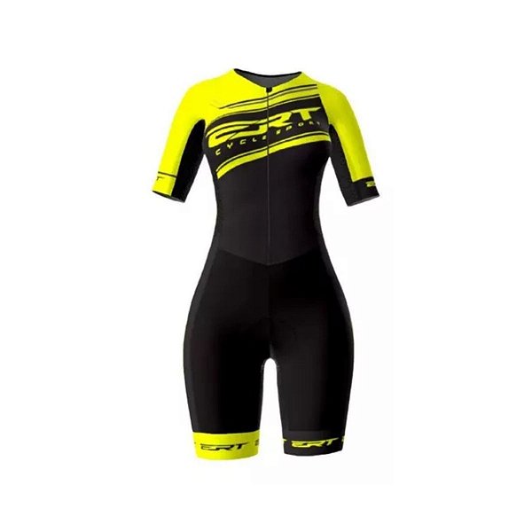 Macaquinho ciclismo feminino ERT Team Amarelo forro em gel