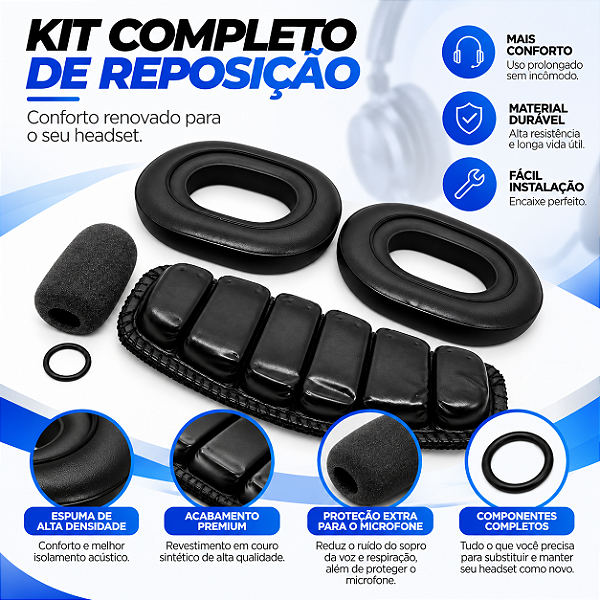 Kit Espumas para Headset Aeronáutico Padrão Clássico - Fones, Cabeça e Microfone