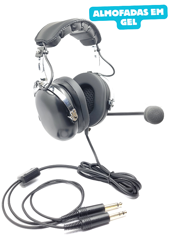 Fone Headset de avião com abafadores GEL, ideal para piloto da aviação geral, passageiro ou aluno
