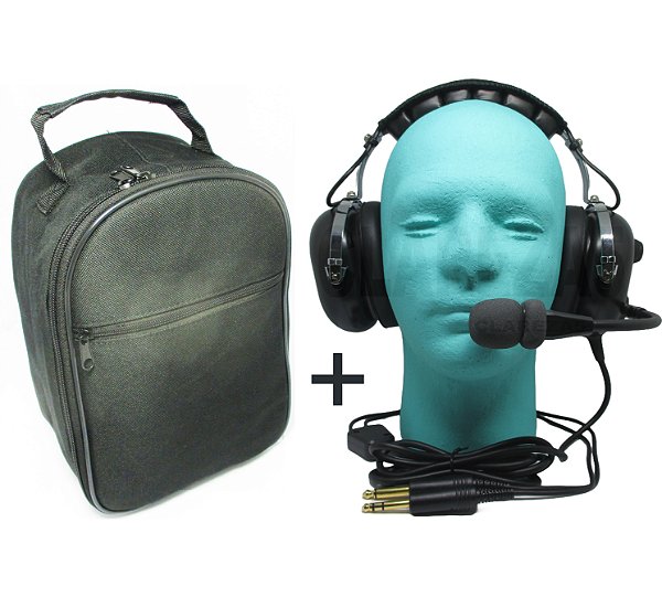 Fone Headset Piloto de Avião Aluno PP PC INVA PLA - Kit com bolsa
