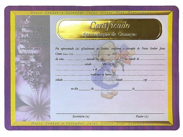 Certificado de Apresentação de Crianças Menina