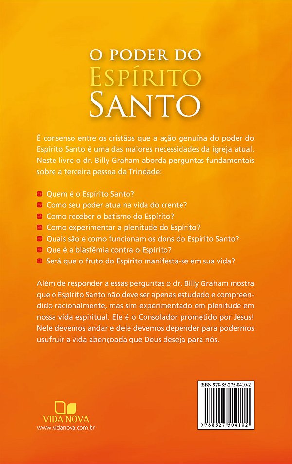 O Poder do Espírito Santo, Billy Graham - Vida Nova