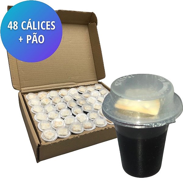 Kit Santa Ceia Completo (Cálice com Suco + Pão) - (48 unidades)