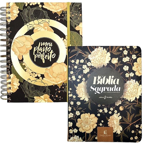Kit Bíblia + Planner: Meu Plano Perfeito - Verde - Flores Douradas