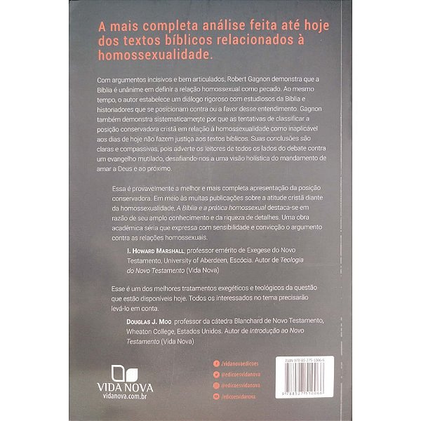A Bíblia e a Prática Homossexual, Robert Gagnon - Vida Nova