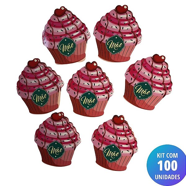 Kit 100 Unidades Cartão Mãe - Cupcake Granulado