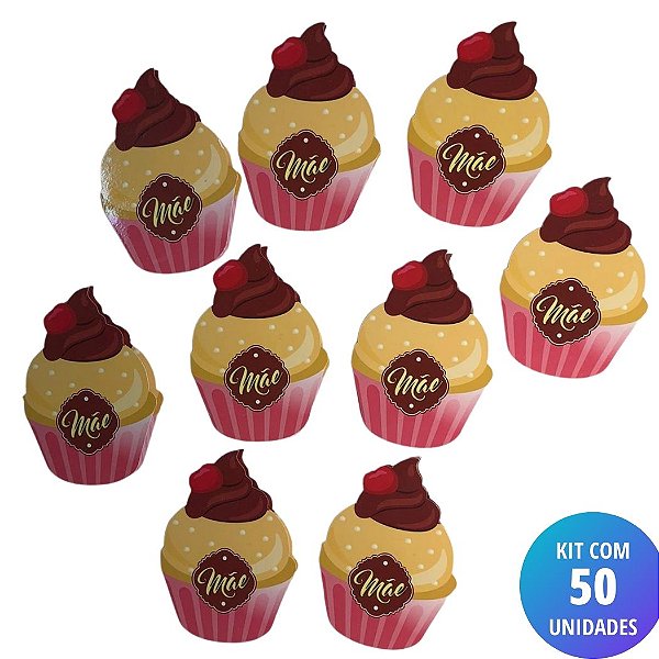 Kit 50 Unidades Cartão Mãe - Cupcake Cereja